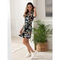 Pour Moi Bella Slinky Jersey Tie Sleeve Tea Dress