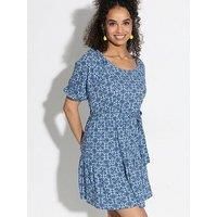 Pour Moi Sienna Short Sleeve Tie Waist Pointelle Jersey Dress - Blue