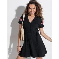 Pour Moi Bella Embroidered Sleeve Cotton Slub Jersey Tea Dress