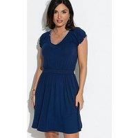 Pour Moi Payton Contrast Stitch Cap Sleeve Stretch Jersey Dress - Dark Blue