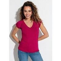 Pour Moi Payton Contrast Stitch Cap Sleeve Stretch Jersey Top - Pink