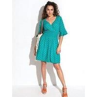 Pour Moi Carmen Short Sleeve Elasticated Neckline Short Dress - Multi