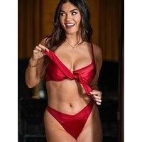 Pour Moi All Yours Satin And Mesh Thong - Red