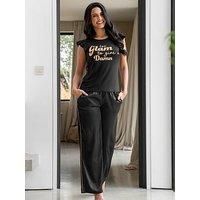 Pour Moi Satin Jersey Glam T-Shirt Pyjama Set - Multi