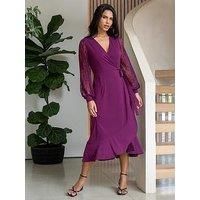 Pour Moi Carrie Lace Sleeve Midi Slinky Jersey Wrap Dress