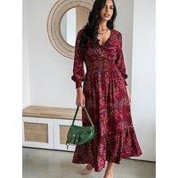 Pour Moi Carmen Fuller Bust Woven Elasticated Neckline Long Sleeve Midaxi Dress - Dark Purple