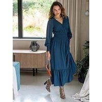 Pour Moi Carmen Fuller Bust Woven Elasticated Neckline Long Sleeve Midaxi Dress