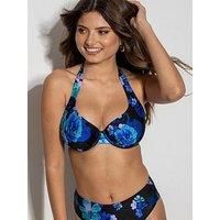Pour Moi 29700 Portofino Black Floral Non Padded Halter Underwired Bikini Top