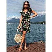 Pour Moi Frill Wrap Beach Dress With Lenzing Ecovero Viscose Fibres - Print