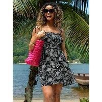 Pour Moi Strapless Shirred Bodice Frill Beach Dress - Black/White