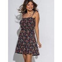Pour Moi Strapless Shirred Bodice Frill Beach Dress - Multi
