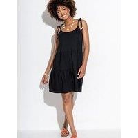 Pour Moi Tie Shoulder Tiered Cotton Slub Jersey Short Dress