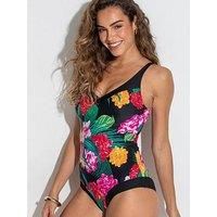 Pour Moi Contour Swimsuit Tummy Controlling Womens Swimwear 1425 Black Multi
