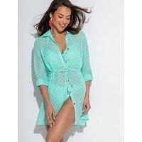 Pour Moi Chevron Stripe Button Through Beach Shirt