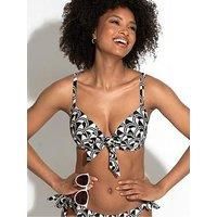 Pour Moi Casablanca Lightly Padded Underwired Front Tie Top - Black/White