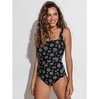 Pour Moi Santa Barbara Ruched Tummy Control Swimsuit - Black/White