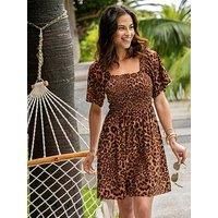 Pour Moi Angel Sleeve Shirred Bodice Woven Dress - Multi
