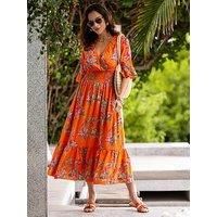 Pour Moi Carmen Fuller Bust Elasticated Neckline Woven Midaxi Dress - Orange