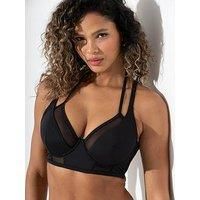 Pour Moi Sydney Underwired Mesh Longline Double Strap Bikini Top - Black