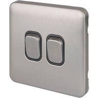 Schneider Electric Lisse Deco 10AX 2-Gang 2-Way Light Switch Brushed Stainless Steel with Black Inserts (480CC)