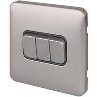 Schneider Electric Lisse Deco 10AX 3-Gang 2-Way Light Switch Brushed Stainless Steel with Black Inserts (444CC)