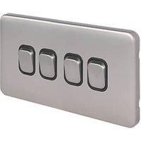 Schneider Electric Lisse Deco 10AX 4-Gang 2-Way Light Switch Brushed Stainless Steel with Black Inserts (124FF)