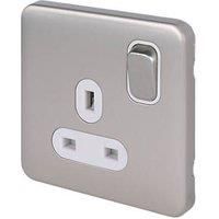 Schneider Electric Lisse Deco 13A 1-Gang DP Switched Plug Socket Brushed Stainless Steel with White Inserts (693FF)