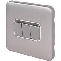 Schneider Electric Lisse Deco 10AX 3-Gang 2-Way Light Switch Brushed Stainless Steel with White Inserts (946FF)