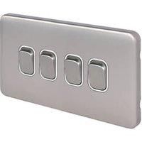 Schneider Electric Lisse Deco 10AX 4-Gang 2-Way Light Switch Brushed Stainless Steel with White Inserts (660FF)