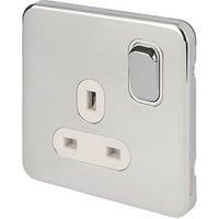 Schneider Electric Lisse Deco 13A 1-Gang DP Switched Plug Socket Polished Chrome with White Inserts (364FF)