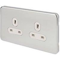 Schneider Electric Lisse Deco 13A 2-Gang Unswitched Plug Socket Polished Chrome with White Inserts (978FF)
