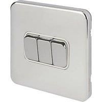 Schneider Electric Lisse Deco 10AX 3-Gang 2-Way Light Switch Polished Chrome with White Inserts (396FF)
