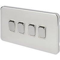 Schneider Electric Lisse Deco 10AX 4-Gang 2-Way Light Switch Polished Chrome with White Inserts (818FF)
