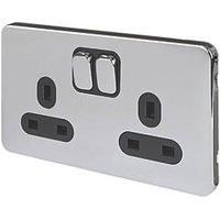 Schneider Electric Lisse Deco 13A 2-Gang SP Switched Plug Socket Polished Chrome with Black Inserts (488FF)