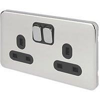 Schneider Electric Lisse Deco 13A 2-Gang DP Switched Plug Socket Polished Chrome with Black Inserts (421FF)