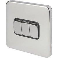 Schneider Electric Lisse Deco 10AX 3-Gang 2-Way Light Switch Polished Chrome with Black Inserts (239FF)