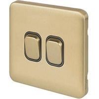 Schneider Electric Lisse Deco 10AX 2-Gang 2-Way Light Switch Satin Brass with Black Inserts (776FF)