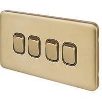 Schneider Electric Lisse Deco 10AX 4-Gang 2-Way Light Switch Satin Brass with Black Inserts (810FF)