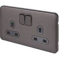 Schneider Electric Lisse Deco 13A 2-Gang DP Switched Plug Socket Mocha Bronze with Black Inserts (863FF)