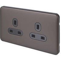 Schneider Electric Lisse Deco 13A 2-Gang Unswitched Plug Socket Mocha Bronze with Black Inserts (262FF)