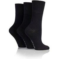 Ladies 3 Pair Gentle Grip Plain Bamboo Socks - Black 4-8