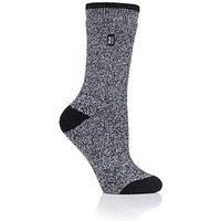 Ladies 1 Pair SOCKSHOP Heat Holders 1.6 TOG Lite Patterned and Striped Socks Twist Black / Light Grey 4-8 Ladies
