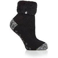 Ladies 1 Pair Heat Holders Lounge Feather Turn Over Cuff Socks Queenstown Plain Black 4-8 Ladies