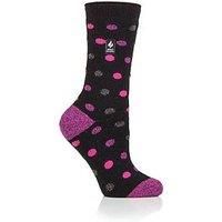 HEAT HOLDERS SOCKSHOP Ladies 1.6 TOG Lite Patterned and Striped Socks Pack of 1 (4-8, Malaga Dots Black / Berry)