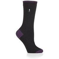 HEAT HOLDERS SOCKSHOP Ladies 1.0 TOG Ultralite Striped, Argyle & Patterned Socks Pack of 1 Oia Heel & Toe Black / Purple 4-8