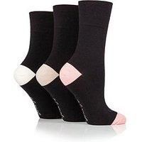 Ladies 3 Pair Gentle Grip Cotton Patterned and Striped Socks Contrast Heel and Toe Black 4-8 Ladies