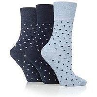 Ladies 3 Pair Gentle Grip Cotton Patterned and Striped Socks Digital Dots Navy / Denim 4-8 Ladies