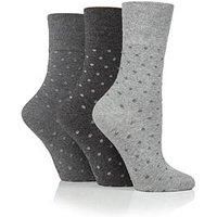 SockShop Gentle Grip Ladies Floral Spotted Patterned and Striped Honeycomb Top Cotton Socks in a Multipack of 3 Assorted Colours Size 4-8 Digital Dots Charcoal/Grey 4-8