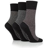 SockShop Gentle Grip Ladies Floral Spotted Patterned and Striped Honeycomb Top Cotton Socks in a Multipack of 3 Assorted Colours Size 4-8 Fine Stripe Black 4-8