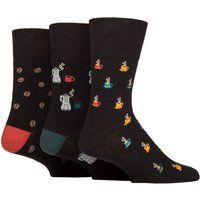 Mens 3 Pair Gentle Grip Fun Feet Socks Coffee 6-11 Mens
